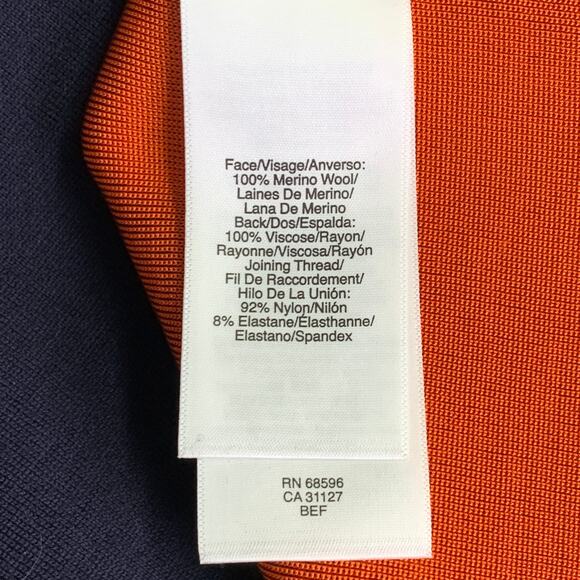 DKNY Size M Navy Orange Merino Wool Contrast Trim Short Sleeve Dress - Picture 5 of 6